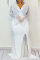 White Fashion Casual Solid Split Joint Beading V Neck Long Sleeve Plus Size Dresses