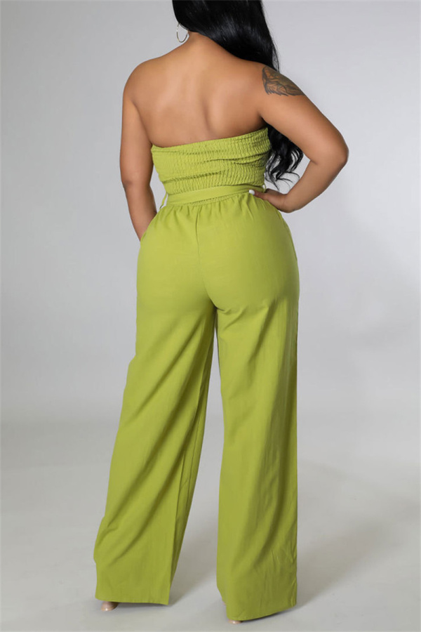 Casual Solid Patchwork Backless Strapless Regular Jumpsuits