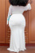 White Fashion Casual Solid Split Joint Beading V Neck Long Sleeve Plus Size Dresses