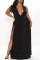 Black Fashion Sexy Plus Size Solid Patchwork Slit V Neck Long Dress