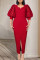 Red Fashion Casual Solid Patchwork Slit V Neck Evening Dress Dresses