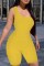 Yellow Sexy Casual Solid Backless One Shoulder Skinny Jumpsuits