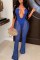 Color Blue Sexy Patchwork Bandage Hollowed Out See-through Backless Spaghetti Strap Skinny Jumpsuits
