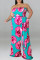 Rose Red Fashion Casual Print Backless Strapless Plus Size Jumpsuits