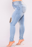 Black Fashion Casual Patchwork Solid Ripped Plus Size Jeans