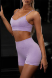 Purple Casual Sportswear Solid Backless Vest Shorts Two Piece Set