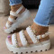Red Casual Patchwork Metal Accessories Decoration Opend Comfortable Out Door Wedges Shoes