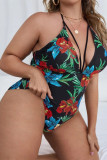Multicolor Fashion Sexy Print Solid Bandage Backless Plus Size Swimwear (With Paddings)