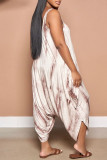 Black Gray Fashion Casual Print Tie Dye Backless O Neck Loose Jumpsuits