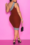 Red Sexy Print Patchwork One Shoulder Pencil Skirt Dresses
