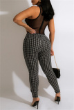 Apricot Fashion Sexy Print Patchwork See-through Half A Turtleneck Skinny Jumpsuits