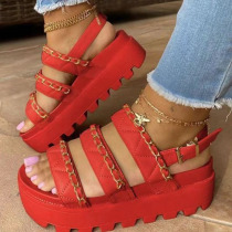 Red Casual Split Joint Metal Accessories Decoration Opend Comfortable Out Door Wedges Shoes