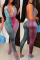 Blue Sexy Print Split Joint Backless V Neck Regular Jumpsuits