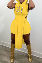 Yellow Fashion Sexy Embroidery Slit Hooded Collar Sleeveless Two Pieces