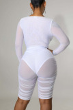 White Sexy Solid Patchwork See-through Zipper V Neck Skinny Rompers