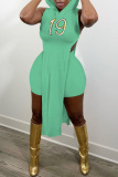 Green Fashion Sexy Embroidery Slit Hooded Collar Sleeveless Two Pieces