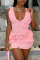 Pink Fashion Casual Solid Patchwork V Neck Vest Dress Dresses