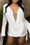 Yellow Fashion Sexy Solid See-through Backless V Neck Long Sleeve Two Pieces