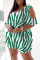 Green Fashion Casual Striped Print Hollowed Out V Neck Regular Jumpsuits