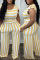 Yellow Fashion Casual Striped Print Flounce O Neck Two Pieces