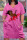 Rose Red Casual Street Print Split Joint V Neck Straight Dresses
