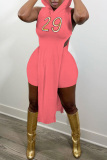 Pink Fashion Sexy Embroidery Slit Hooded Collar Sleeveless Two Pieces