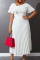 White Casual Solid Patchwork Flounce Fold Asymmetrical Collar Straight Dresses