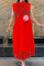 Red Sexy Solid Hollowed Out Split Joint See-through O Neck Straight Dresses