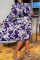 Purple Fashion Casual Print Patchwork With Belt Turtleneck Irregular Dress Dresses(Contain The Belt)