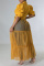 Yellow Fashion Casual Solid Patchwork Mesh Turndown Collar Shirt Dress