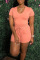 Pink Casual Solid Split Joint V Neck Short Sleeve Two Pieces