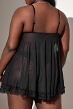 Black Sexy Living Plus Size Solid See-through Backless V Neck Sling Dress