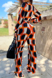 Orange Fashion Casual Print Basic V Neck Regular Jumpsuits
