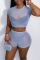 Sky Blue Fashion Sexy Solid See-through O Neck Short Sleeve Two Pieces