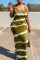 Green Fashion Print Backless Spaghetti Strap Long Dress