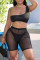 Black Fashion Sexy Solid See-through Backless One Shoulder Sleeveless Two Pieces