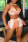 Tangerine Sexy Print Patchwork Spaghetti Strap Sleeveless Two Pieces