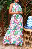 Multicolor Casual Print Patchwork O Neck A Line Dresses