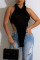 Black Sexy Solid Split Joint Backless Asymmetrical Turtleneck Tops