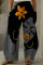 Black Gray Fashion Casual Print Basic Plus Size High Waist Trousers