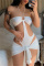 White Fashion Sexy Solid Hollowed Out Patchwork Backless Halter Sleeveless Two Pieces