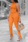 Orange Sexy Solid Hollowed Out Split Joint Slit O Neck Sleeveless Two Pieces