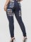 Blue Denim Zipper Fly Button Fly High Hole Zippered Pocket washing pencil Pants Pants