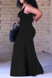 Black Sexy Solid Patchwork Spaghetti Strap Straight Jumpsuits