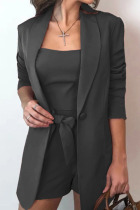 Black Casual Solid Split Joint Buttons Turn-back Collar Long Sleeve Four Pieces