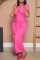 Pink Fashion Casual Solid Slit Fold Turndown Collar Short Sleeve Dress