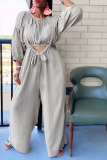 Blue Gray Fashion Casual Solid Patchwork O Neck Long Sleeve Two Pieces