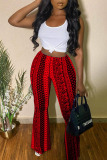 Red Casual Print Patchwork High Waist Straight Full Print Bottoms