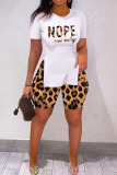 Leopard Print Fashion Casual Print Slit O Neck Short Sleeve Two Pieces