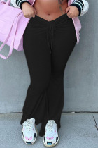 Black Casual Solid Patchwork Plus Size 